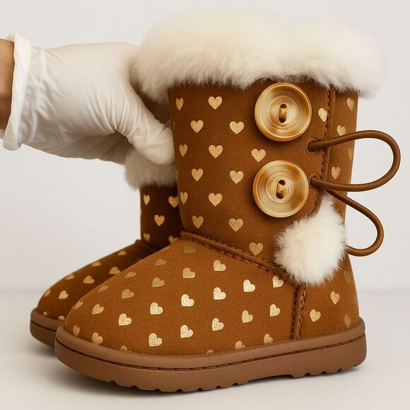 Cute Ugg Boots Toddler Girls Brown Size 9 (3-4 Years) Cozy Sparkle Fall (Faux) - Picture 1 of 10
